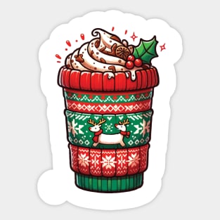 Christmas Coffee Cup - Festive Sweater Design with Holiday Greetings Sticker